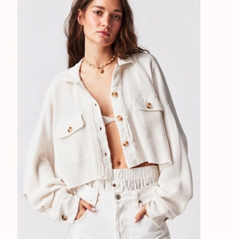 Cropped waffle jacket Free People